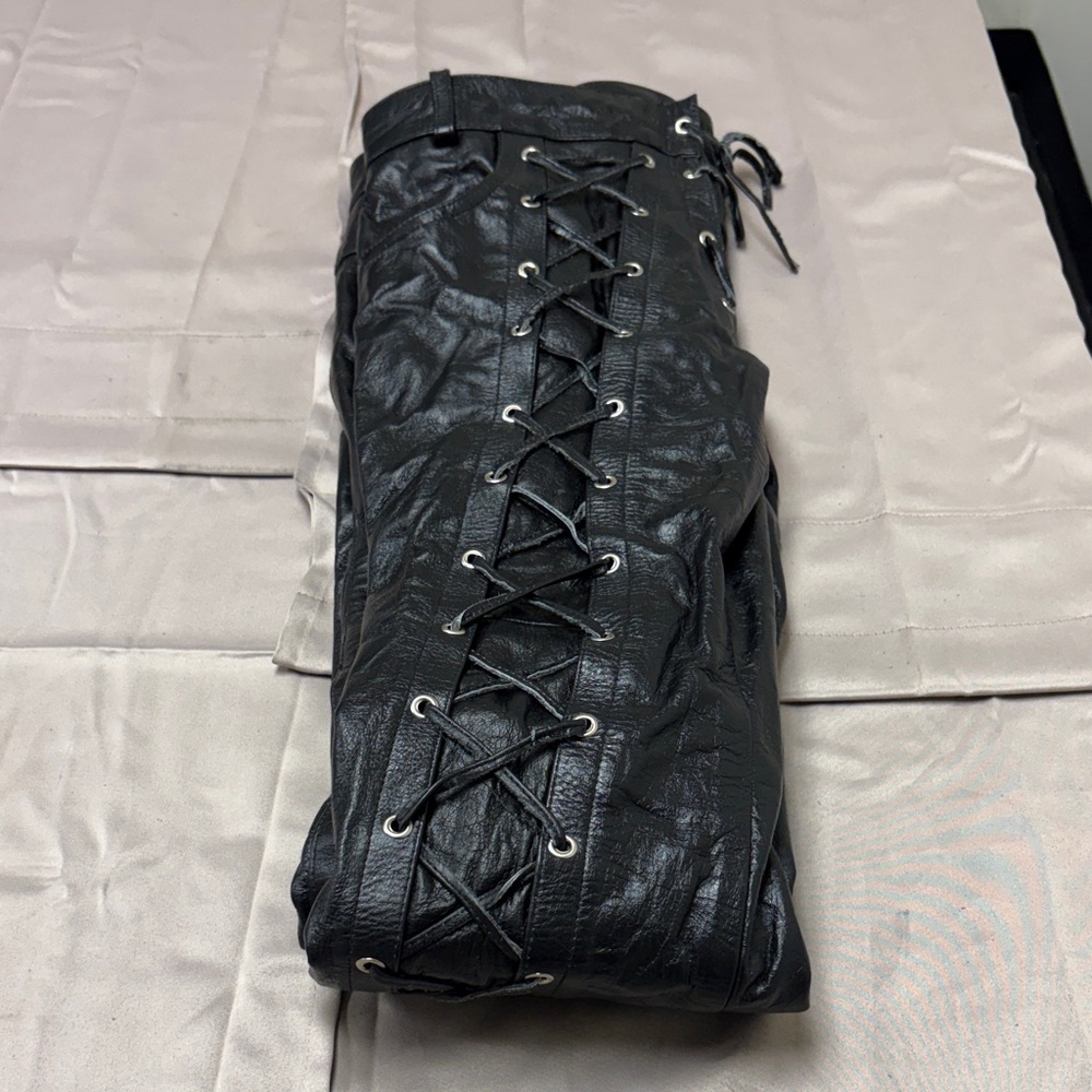 Black Motorcyle Laced Pants - Picture 3 of 6